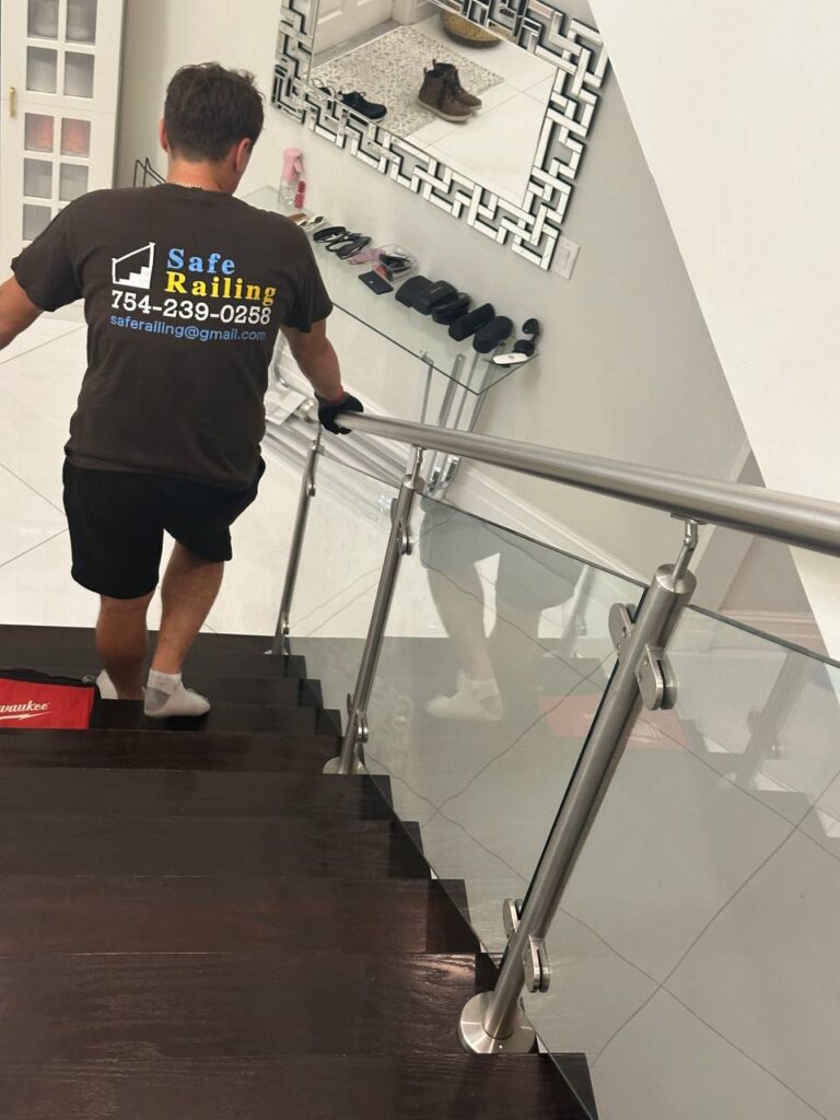 glass stair railing stainless posts boca raton