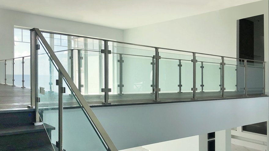 post mounted glass stair railing oceanfront south florida