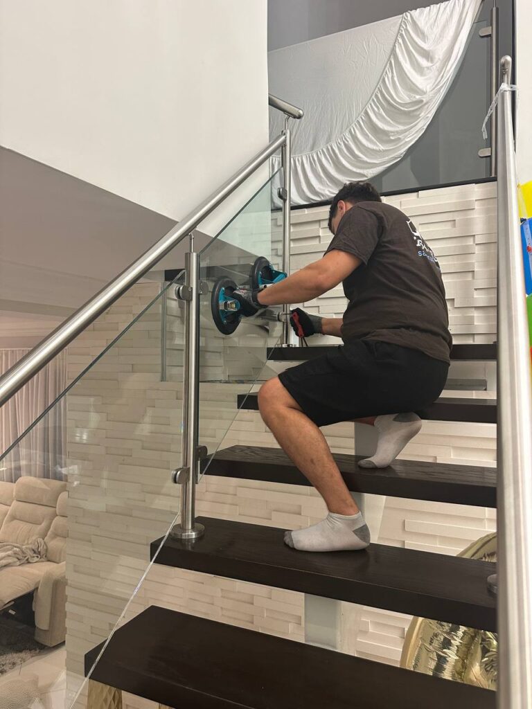 residential glass stair railing installation boca raton
